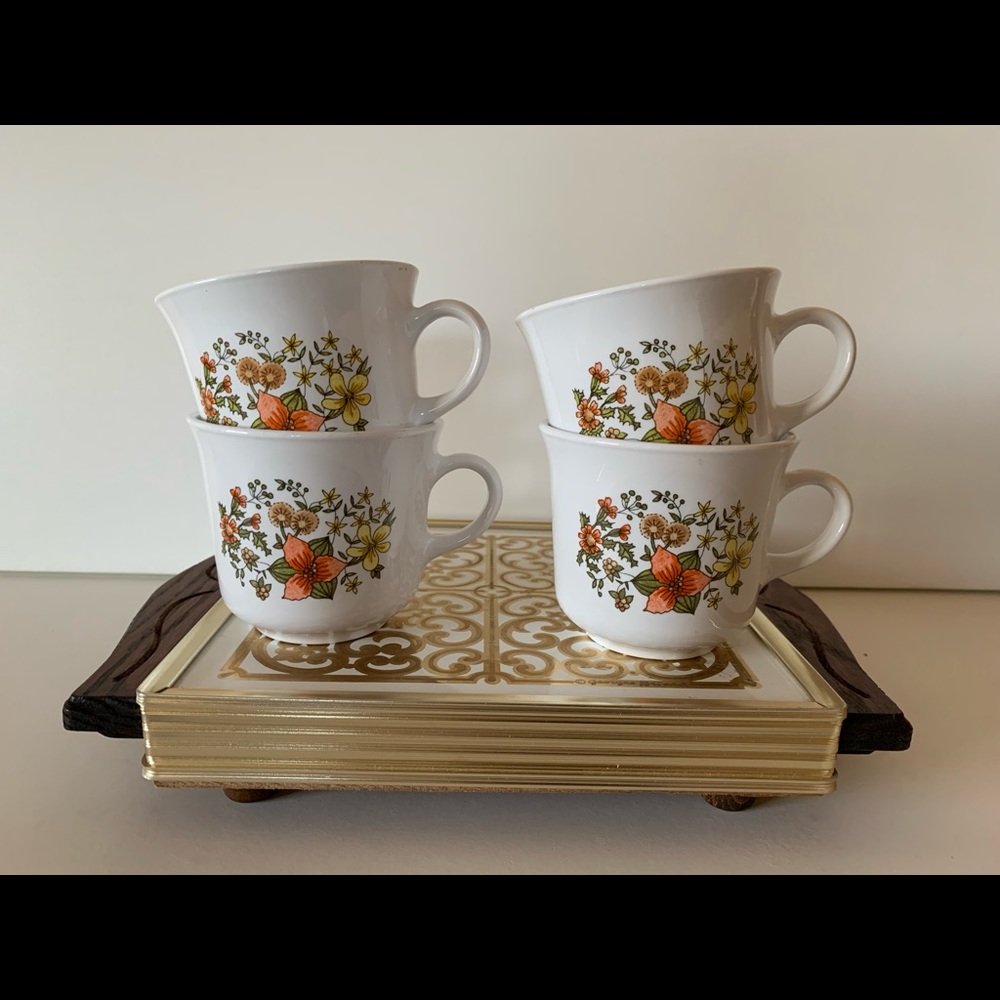 Vintage 1970's Corning Corelle "Indian Summer" Pattern Coffee Mugs Set of 4